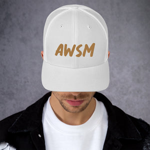 Awsm Trucker Cap (White & Gold)